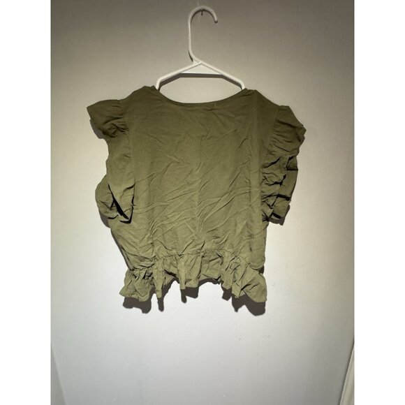 Cotton Green Ruffle Crop Top Women’s Size M V-Neck Sleeveless Boho Blouse - Picture 2 of 4